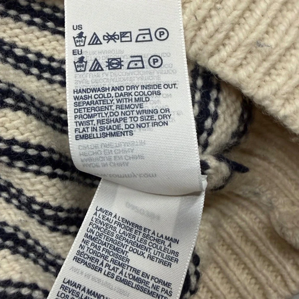 Tommy Hilfiger Mens XXL Lambs Wool Cream Navy Stripe Cable Knit Sweater Crewneck